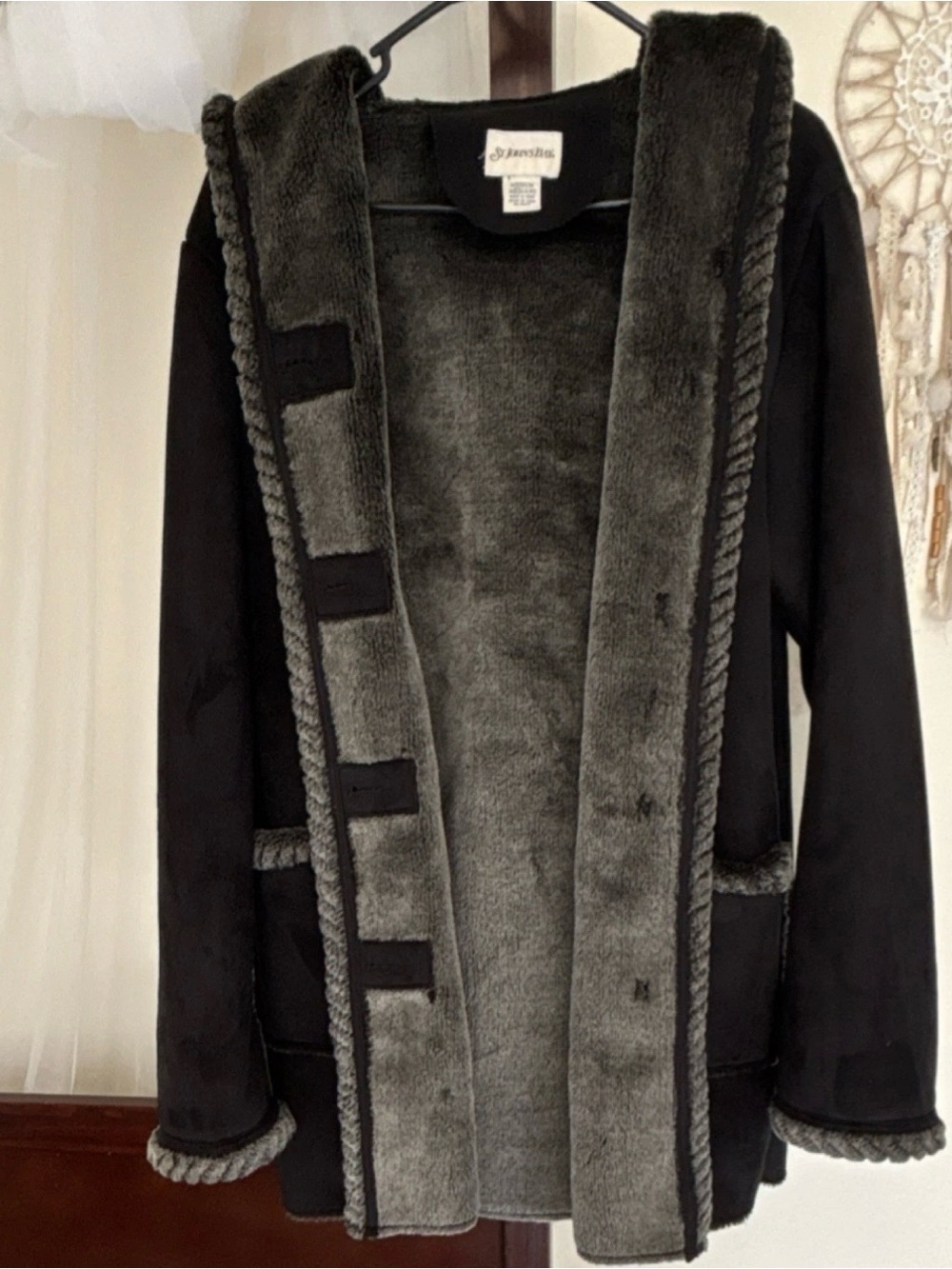 St. John's Bay Black Jacket with Gray Faux Fur Lining